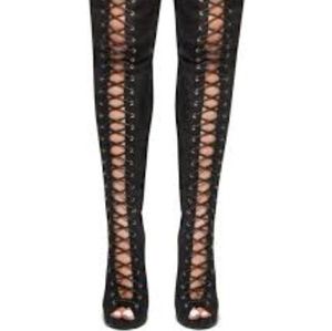 Lace Up, Peep Toe, Stiletto Heel, Thigh High Boots